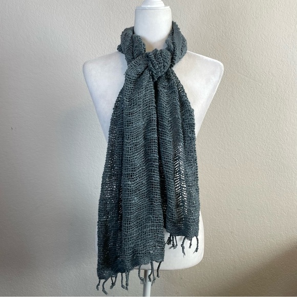 Marquet Free Weave Charcoal Scarf Shawl Hand Dyed Loose Knit Woven 100% Cotton - Picture 1 of 7